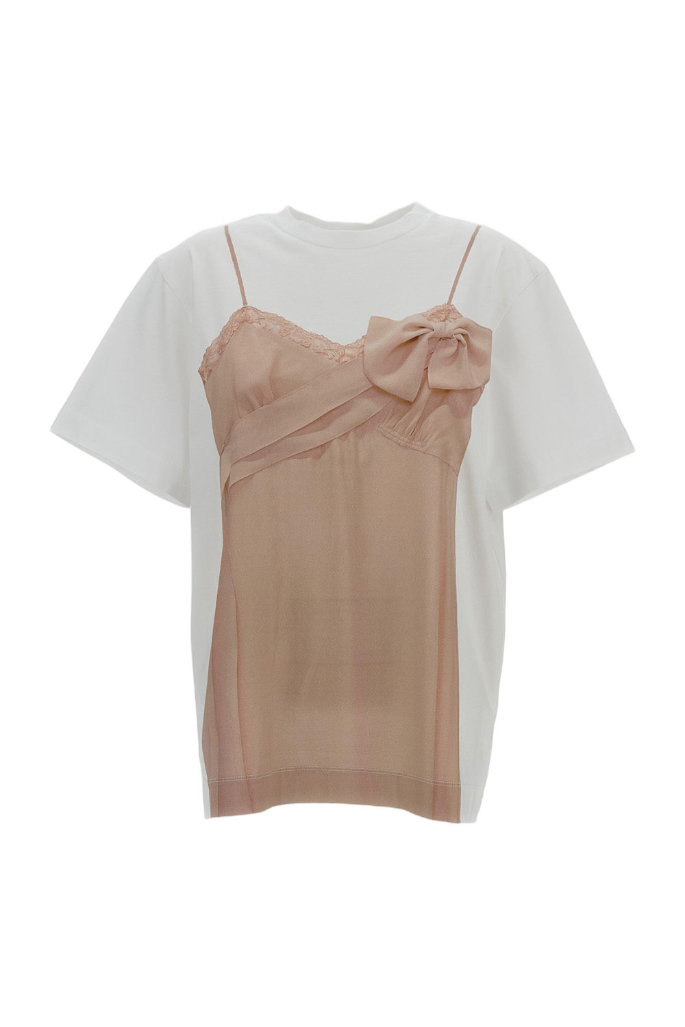 Bow Sash Slip Dress Trompe L'Oeil Print T-Shirt