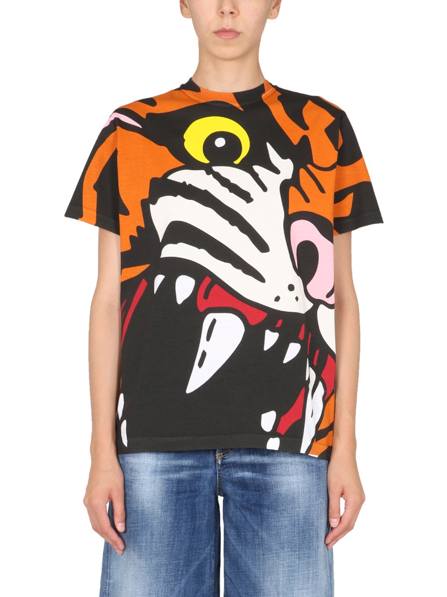 Orange and Black Tiger Graphic Oversized T-Shirt