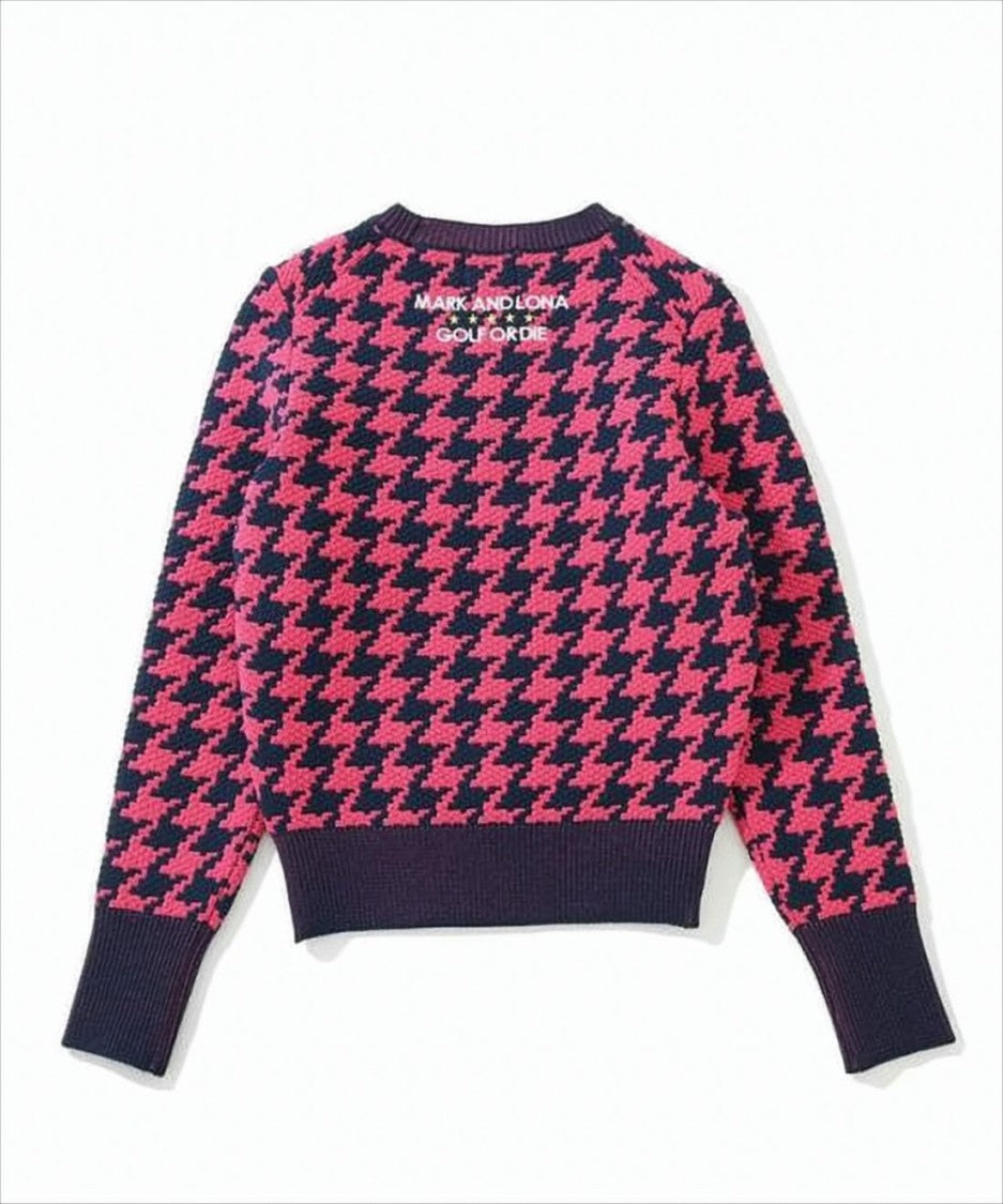 Bold Houndstooth Long-Sleeve Top with Ribbed Details