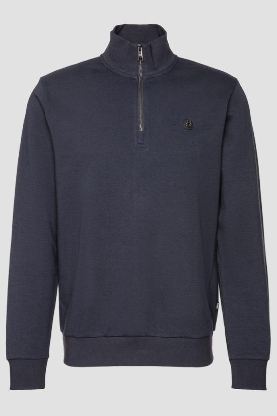 Half-Zip Knit Pullover with Stand Collar and Subtle Logo