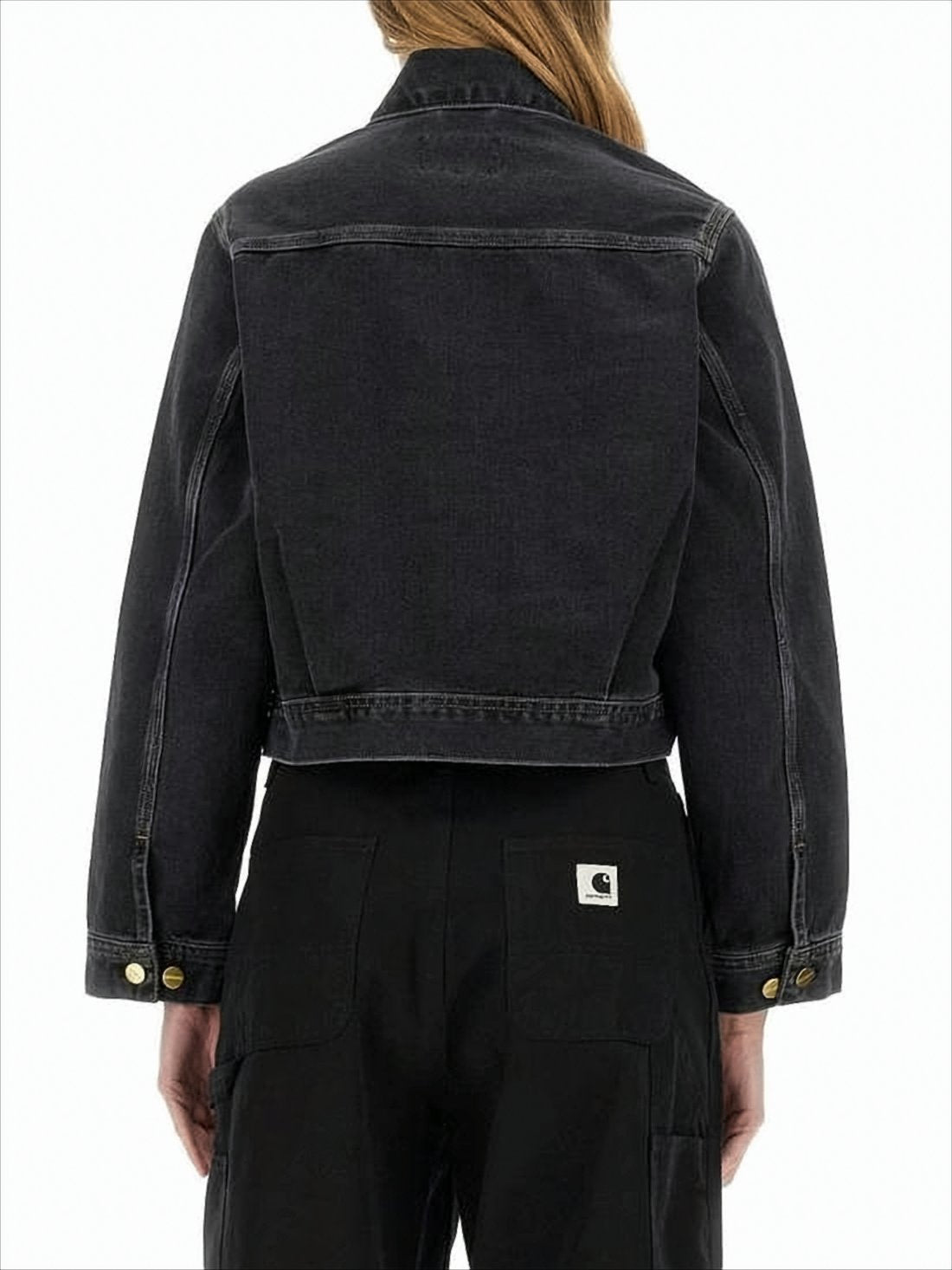 Cropped Boxy Denim Jacket with Classic Collar