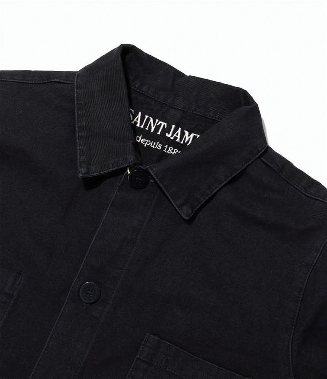 Button-Up Black Cotton Jacket with Pointed Collar and Patch Pockets
