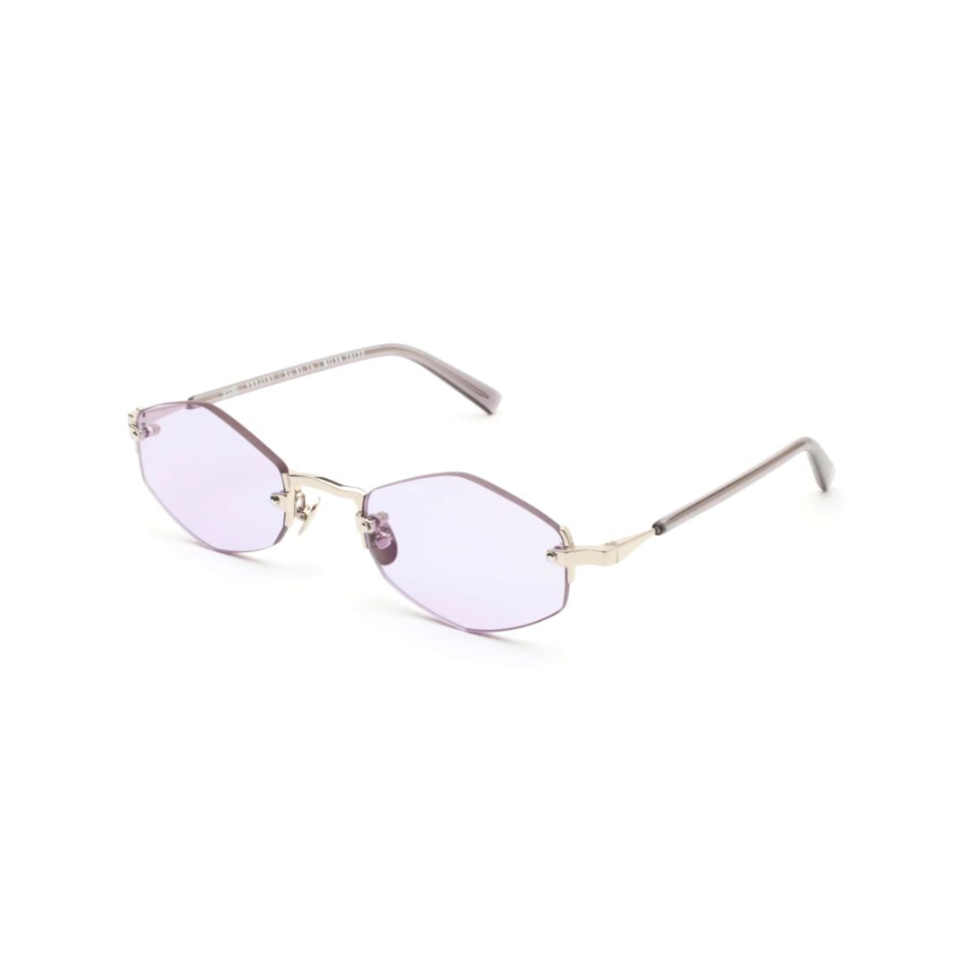 Lunar Geometric Lens Silver Sunglasses with Purple Tint
