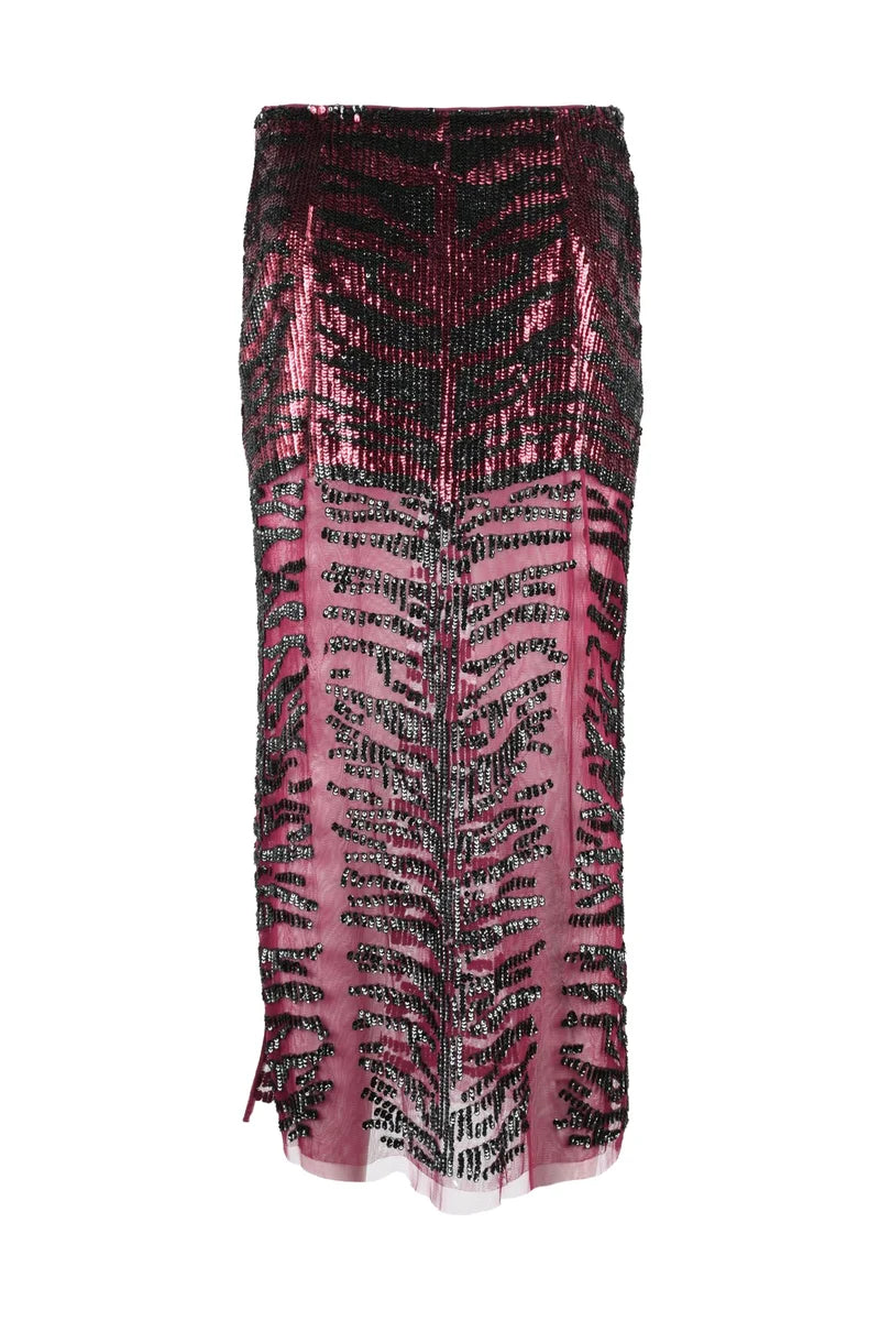 Sequin Midi Skirt - Black/Bordeaux