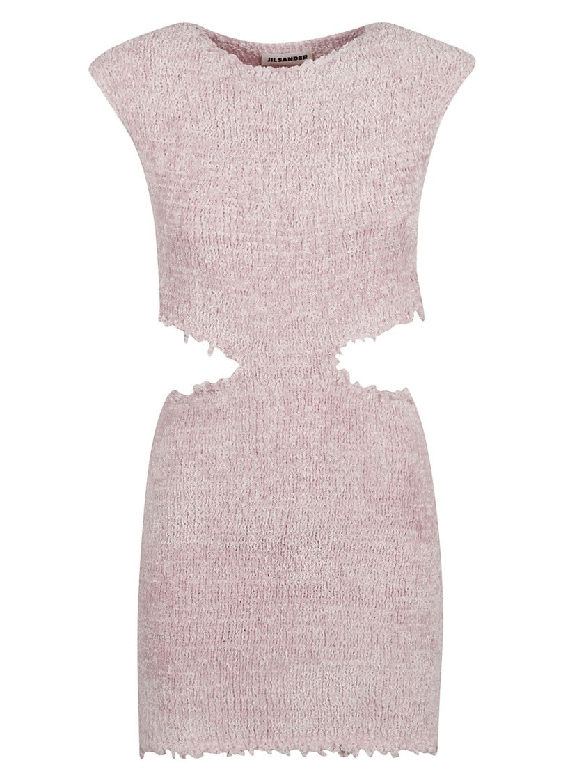 Cut-Out Waist Purple Dress With Textured Fabric