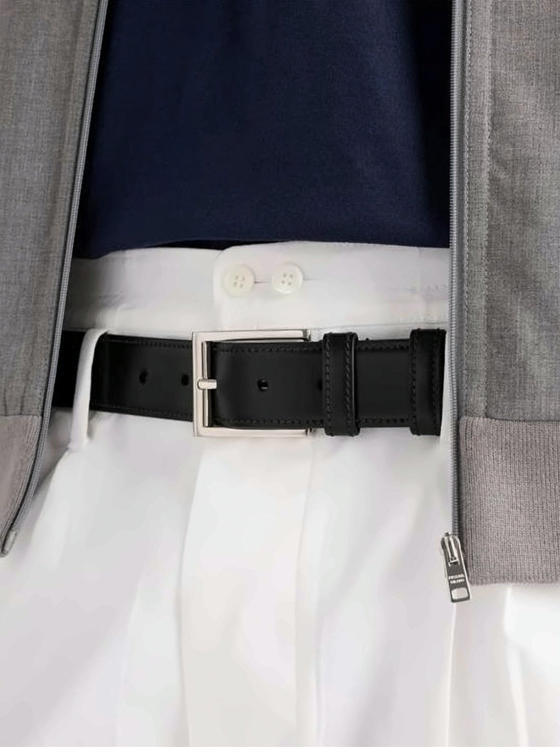 Black Smooth Calf Leather Silver Buckle Belt