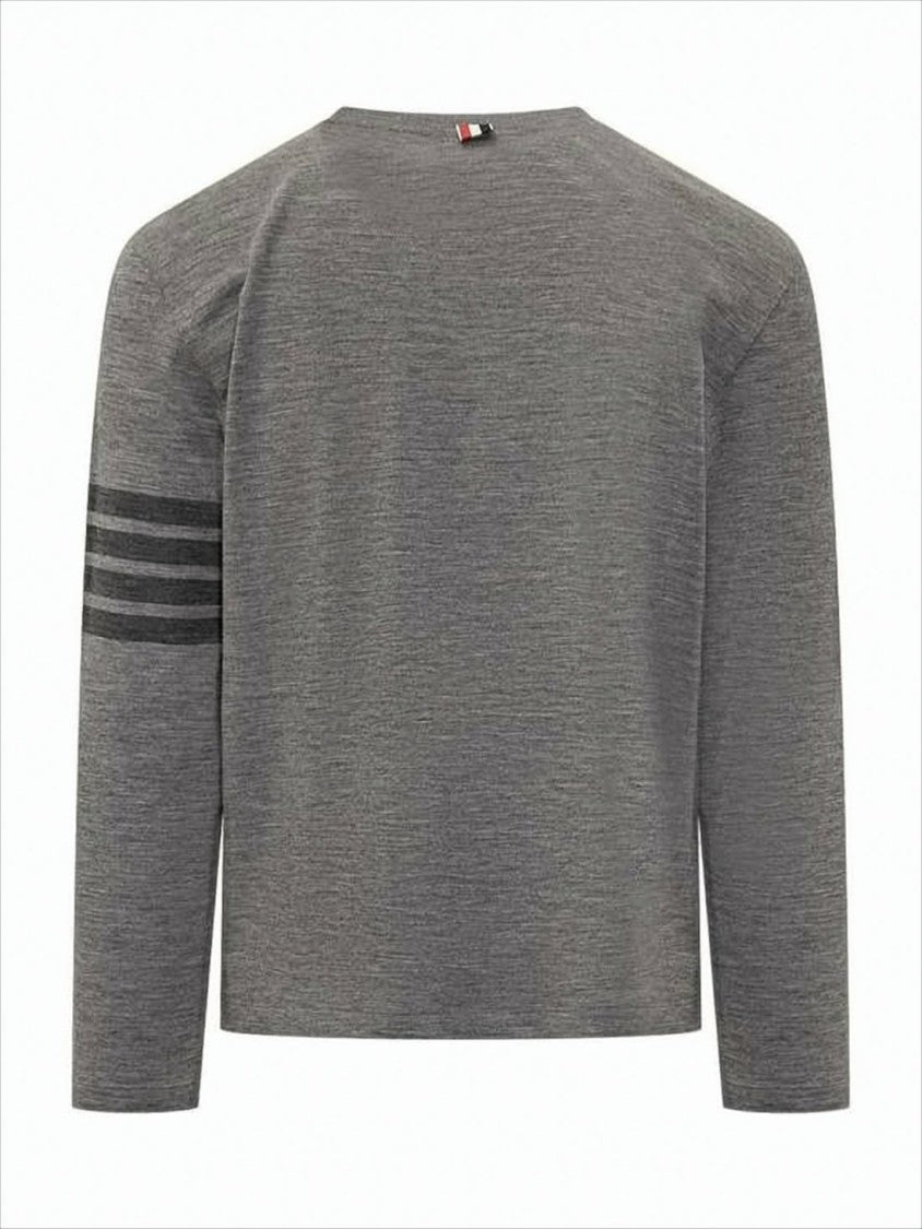 Heathered Grey Long-Sleeve Knit Top with Subtle Stripe
