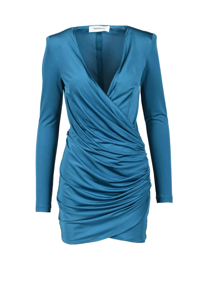 Blue Mini Dress with Deep V-Neckline