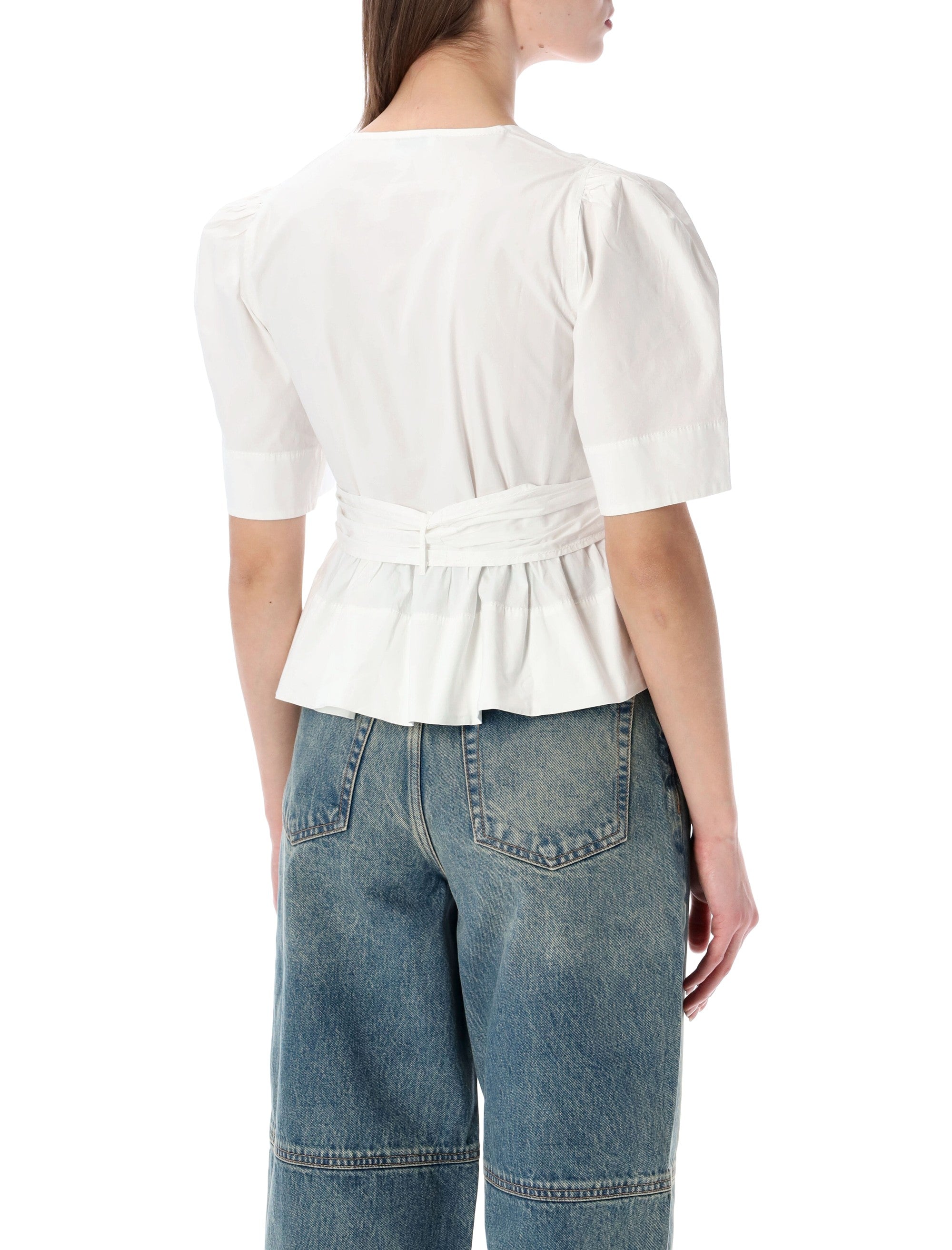 Washed Cotton Tie-Front Blouse