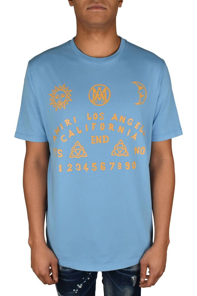 Light Blue Cotton T-Shirt With Graphic Prints