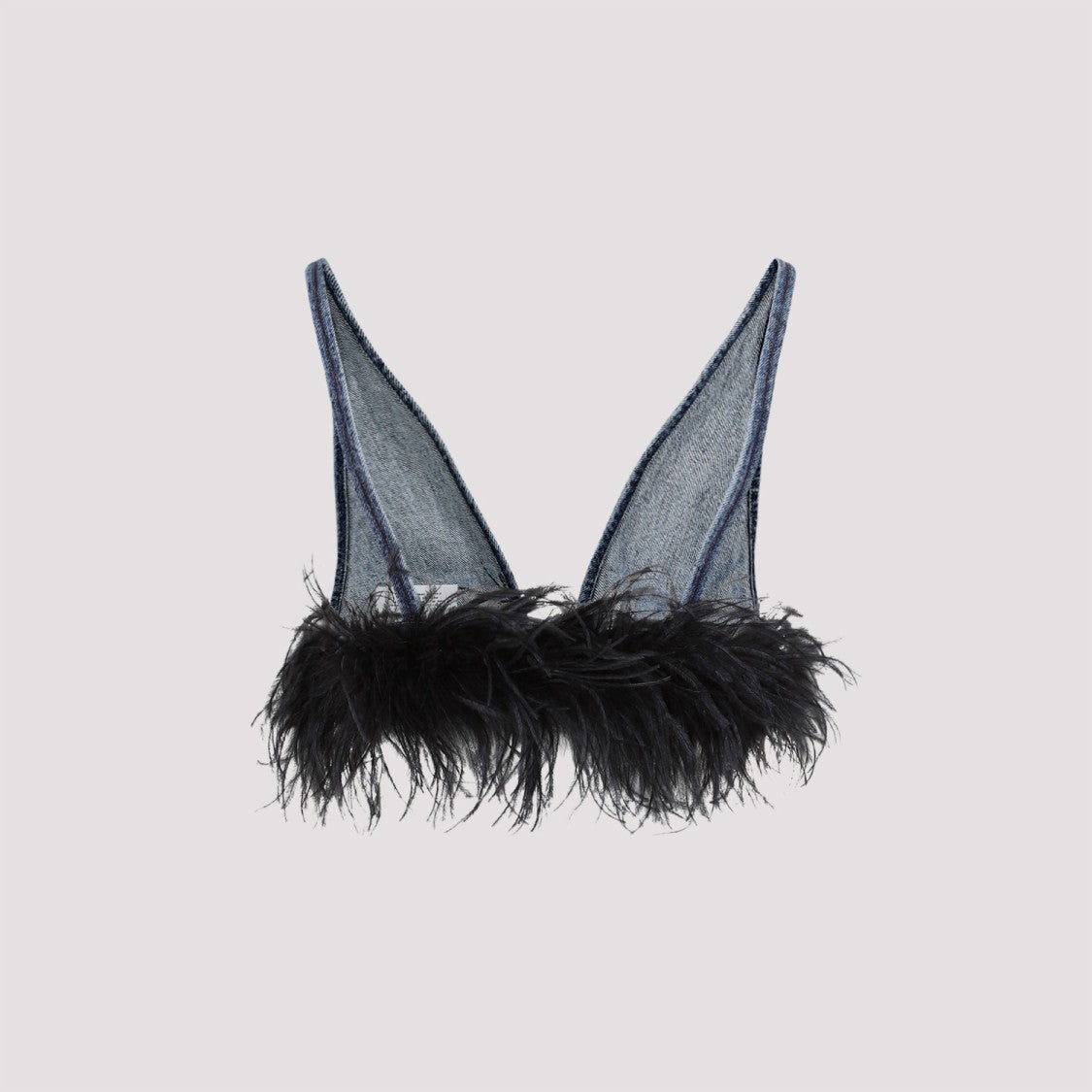 Blue And Black Cotton Top With Feathers