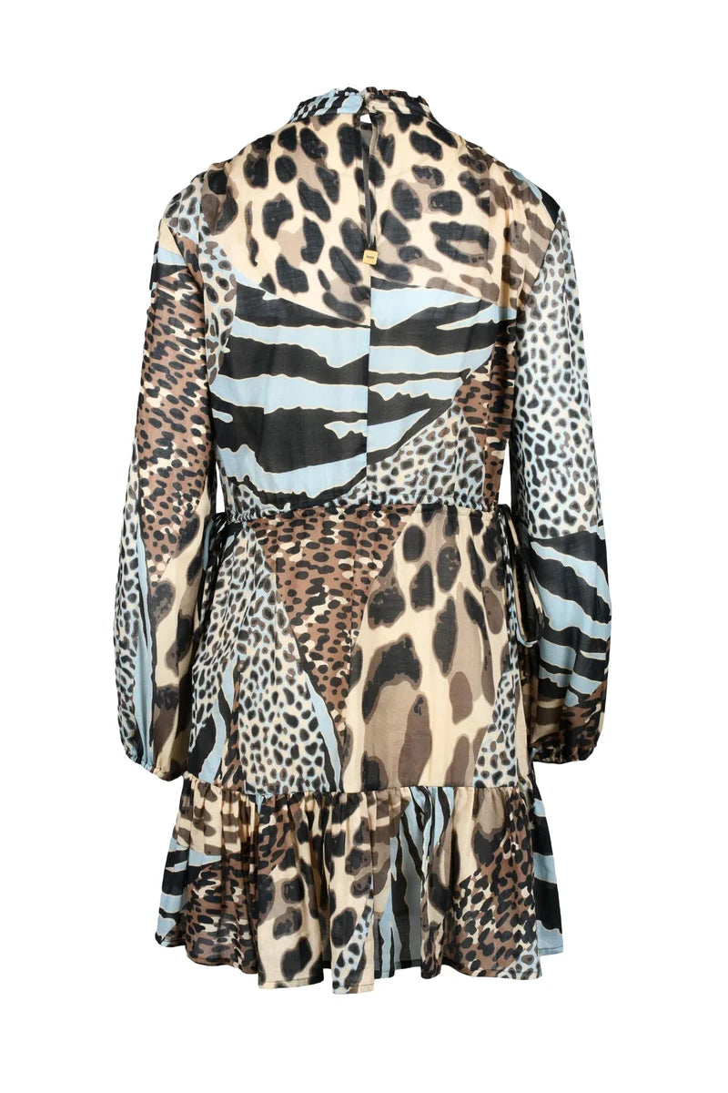 Gauzed Dress - Brown/Light Blue