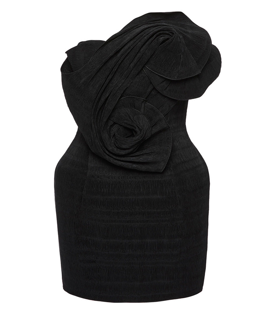 Sculptural Mini Dress with Oversized Rosette Detail