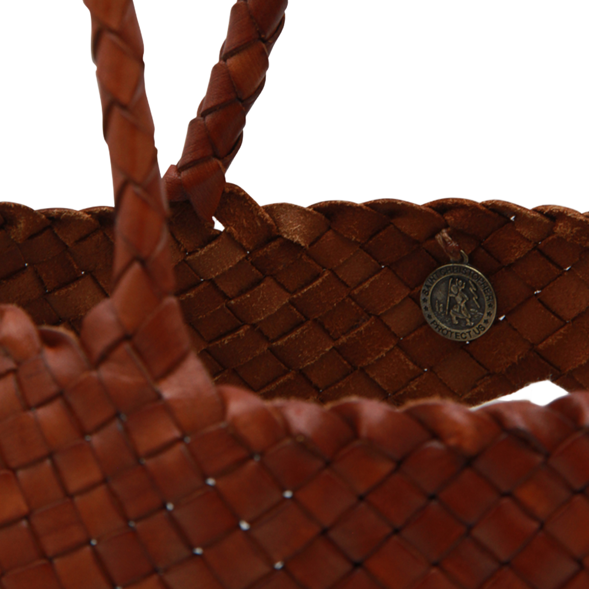 Woven Leather Handbag with Braided Handles