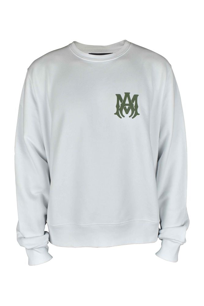 White Cotton Sweatshirt With Khaki Logo Print