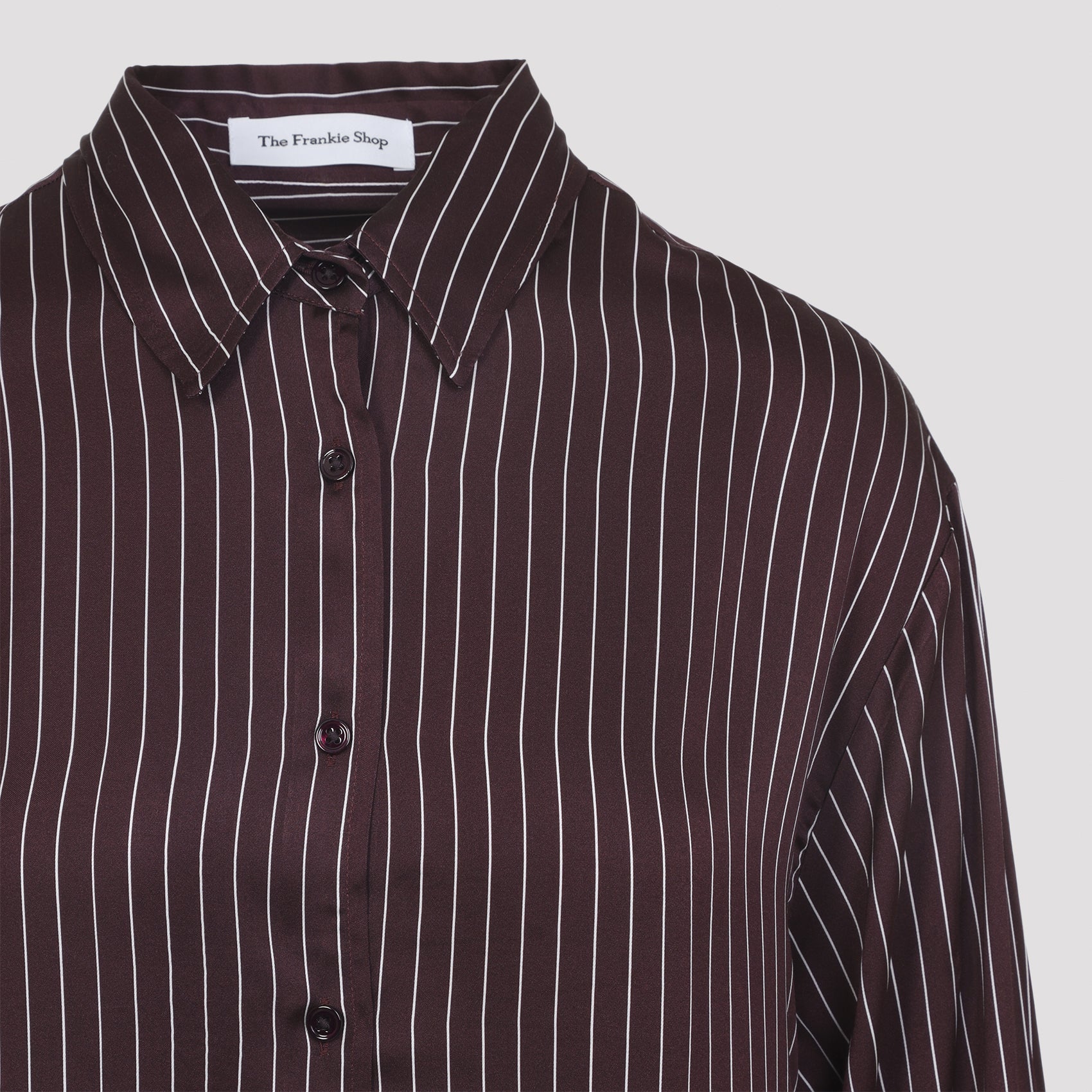 Button-Down Burgundy Shirt with Light Vertical Pinstripes