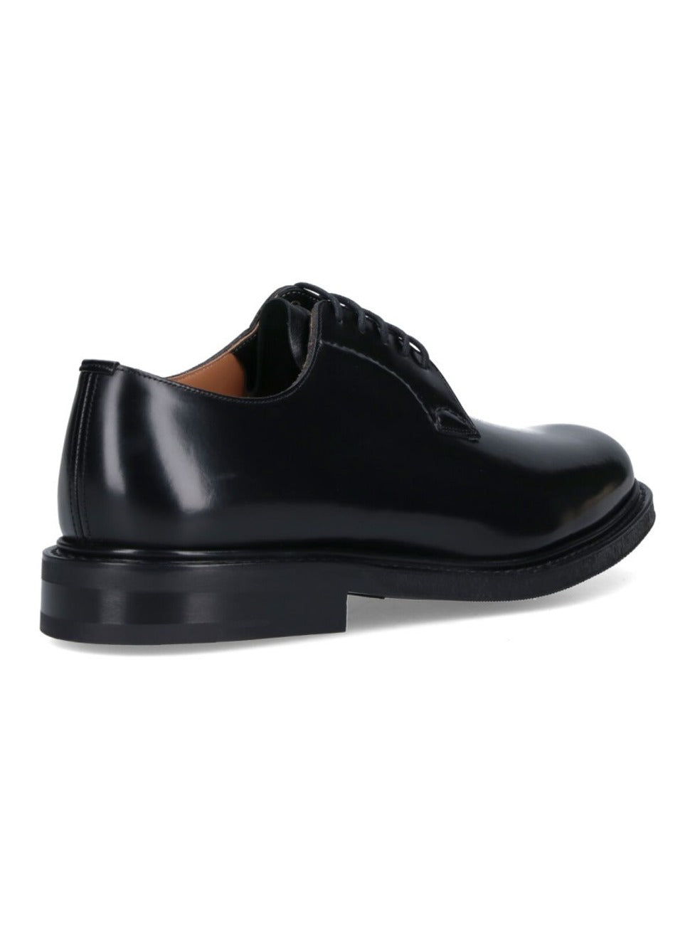 Polished Black Leather Derby Shoes With Rounded Toe