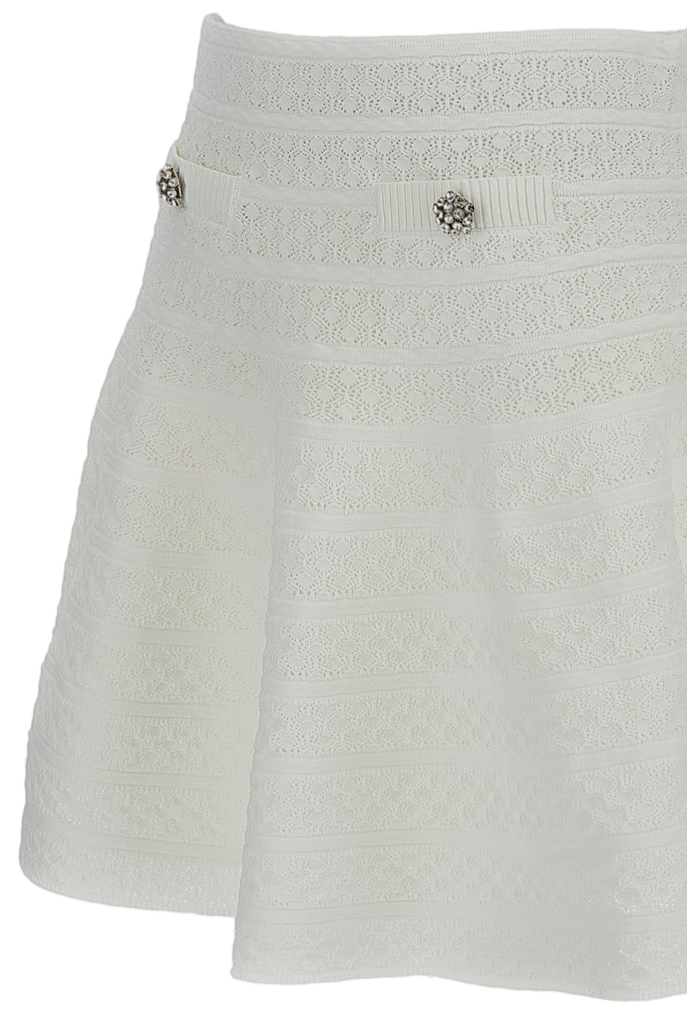 White Pointelle Knit Mini Skirt