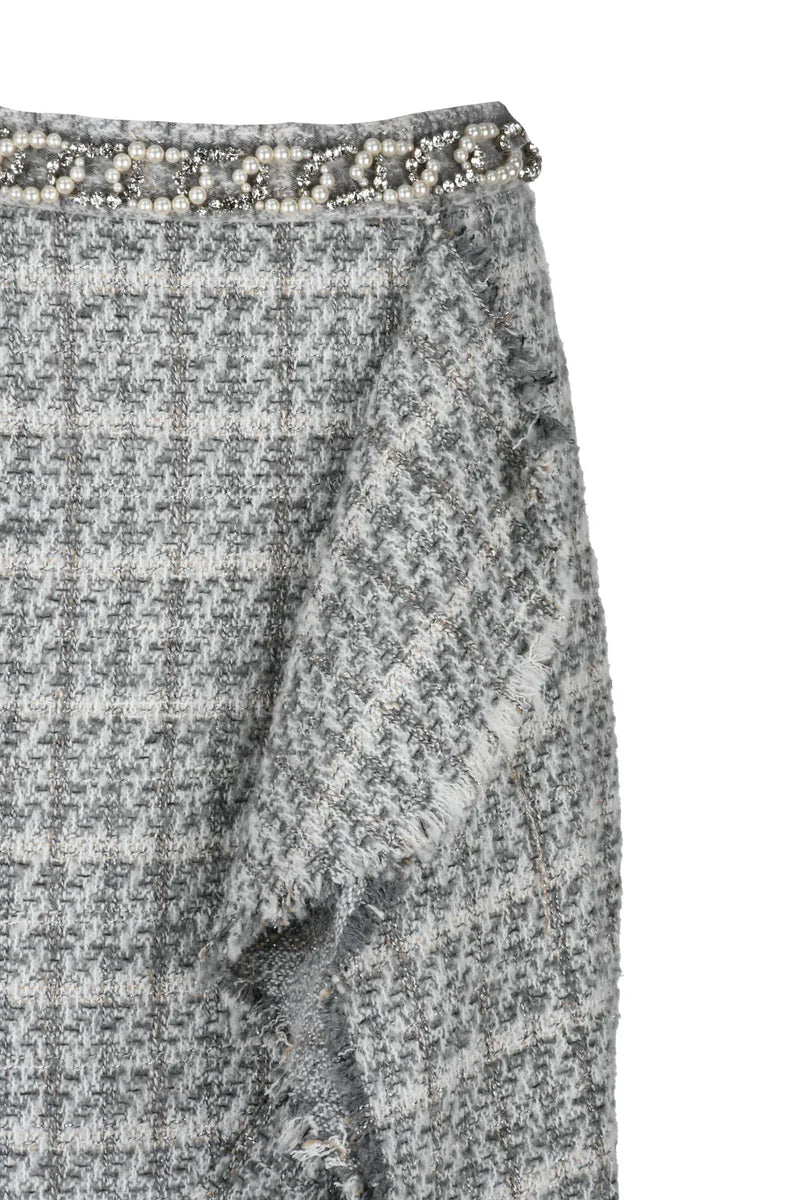 Long Mermaid Bouclé Skirt - Pearl Grey