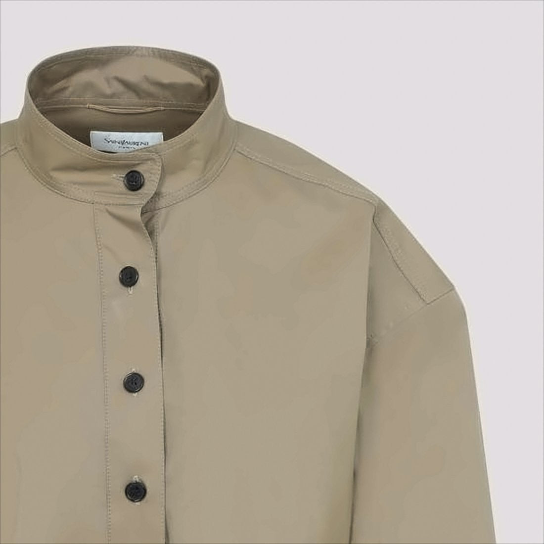 High Stand Collar Long-Sleeved Shirt with Self-Tie Belt