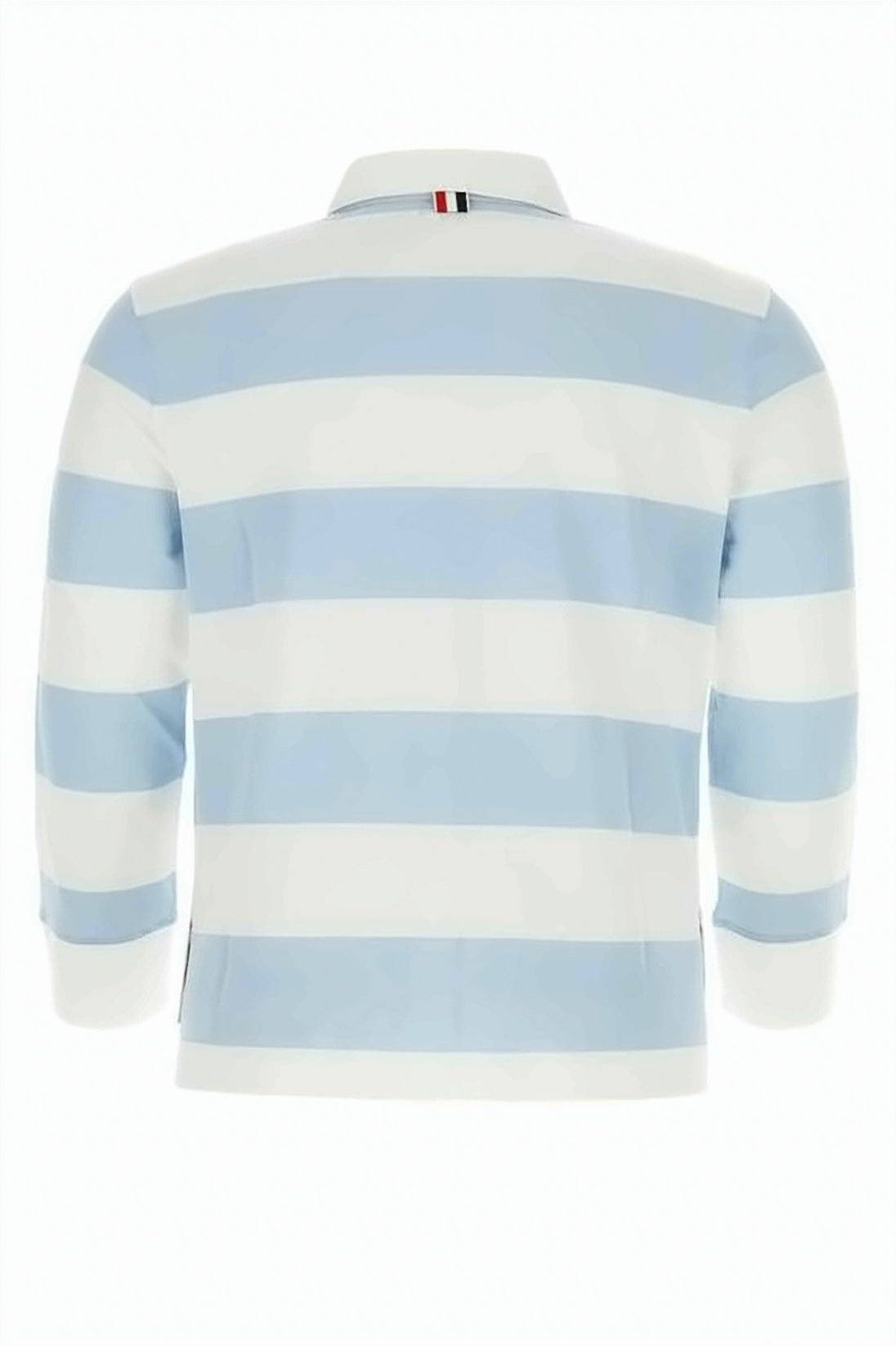 Light Blue And White Striped Polo Shirt With Classic Collar