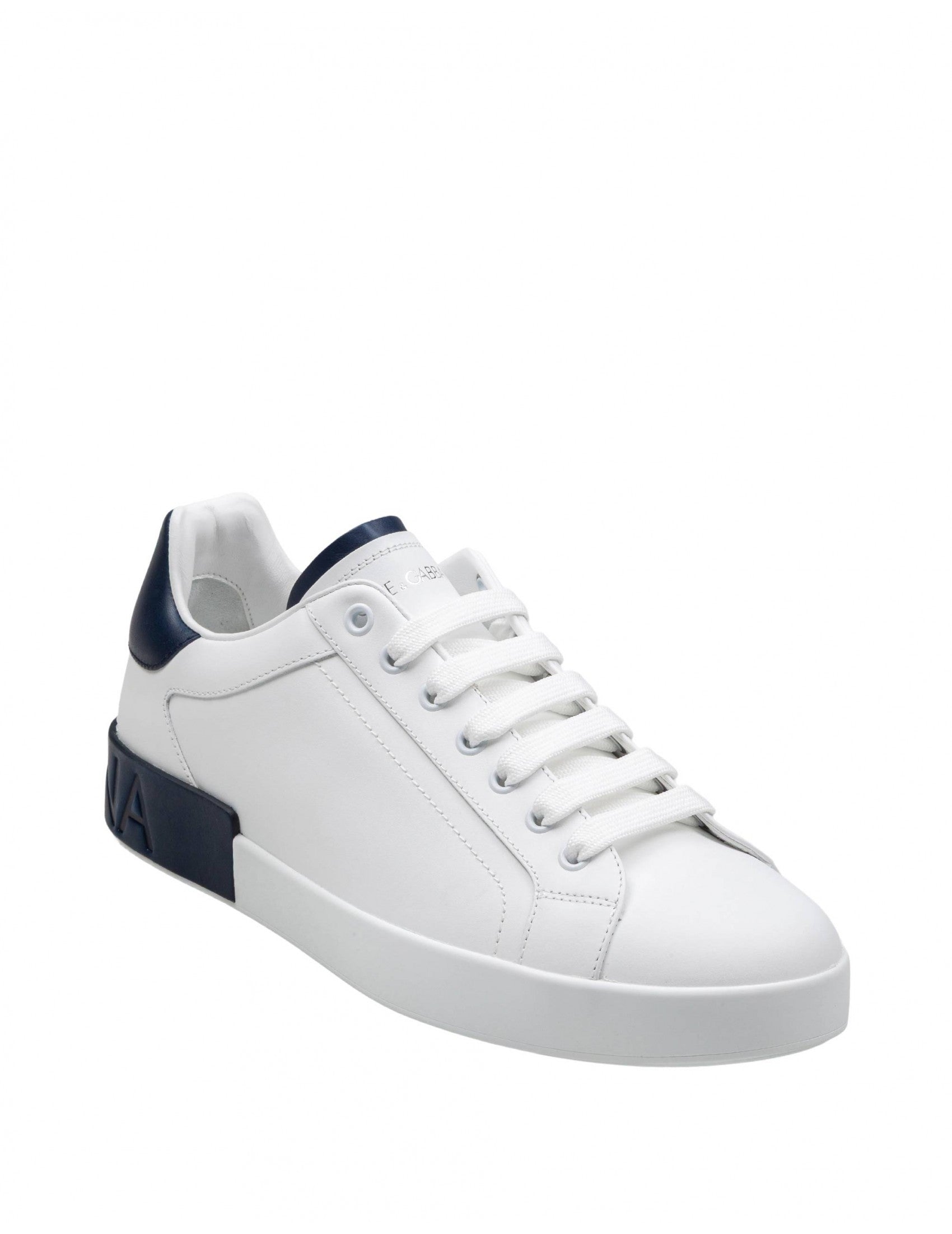 Portofino Leather Sneakers, White And Blue