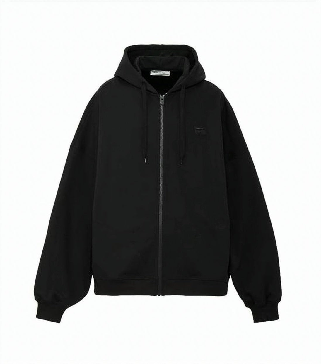 Minimalistic Black Zip-Up Hoodie with Drawstring Closure
