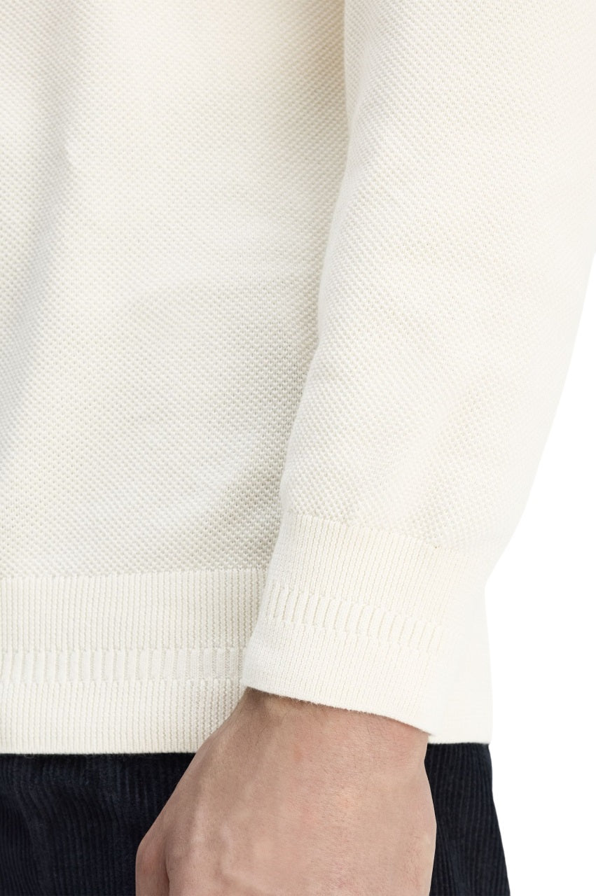 Cream Crewneck Sweater With Ribbed Details