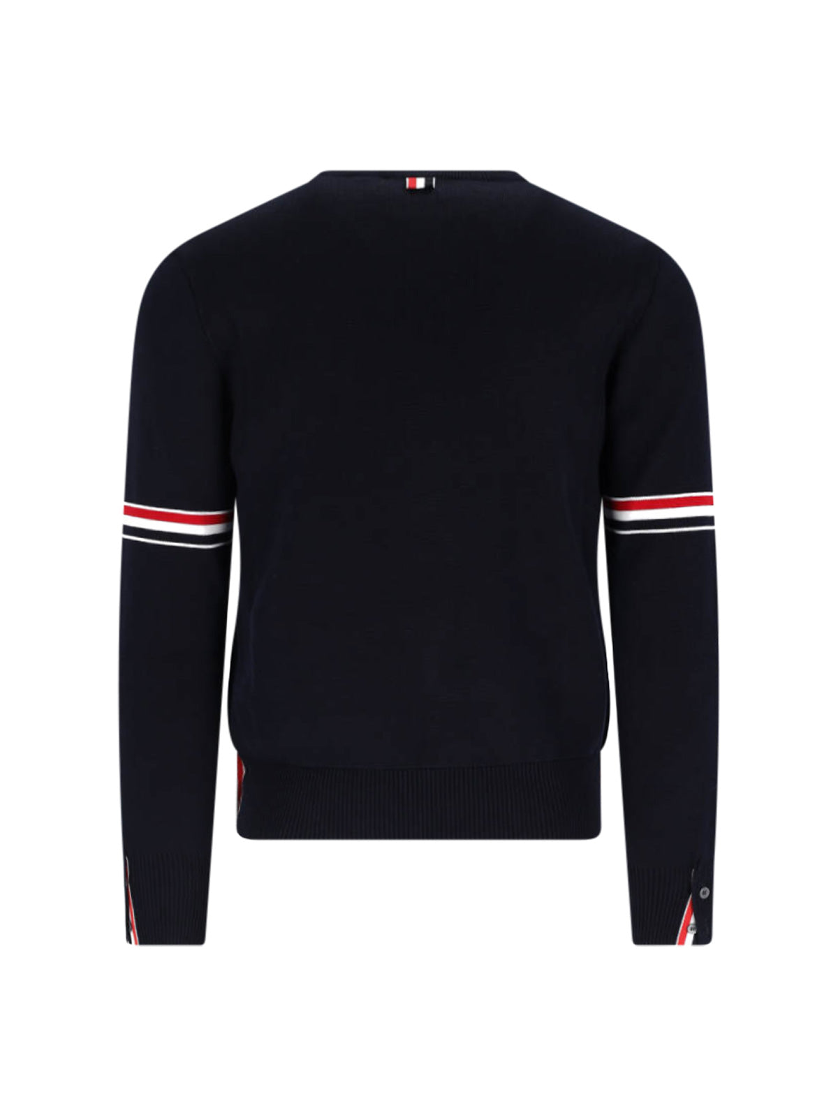 Navy Blue Cotton Sweater With Tricolor Grosgrain Accents