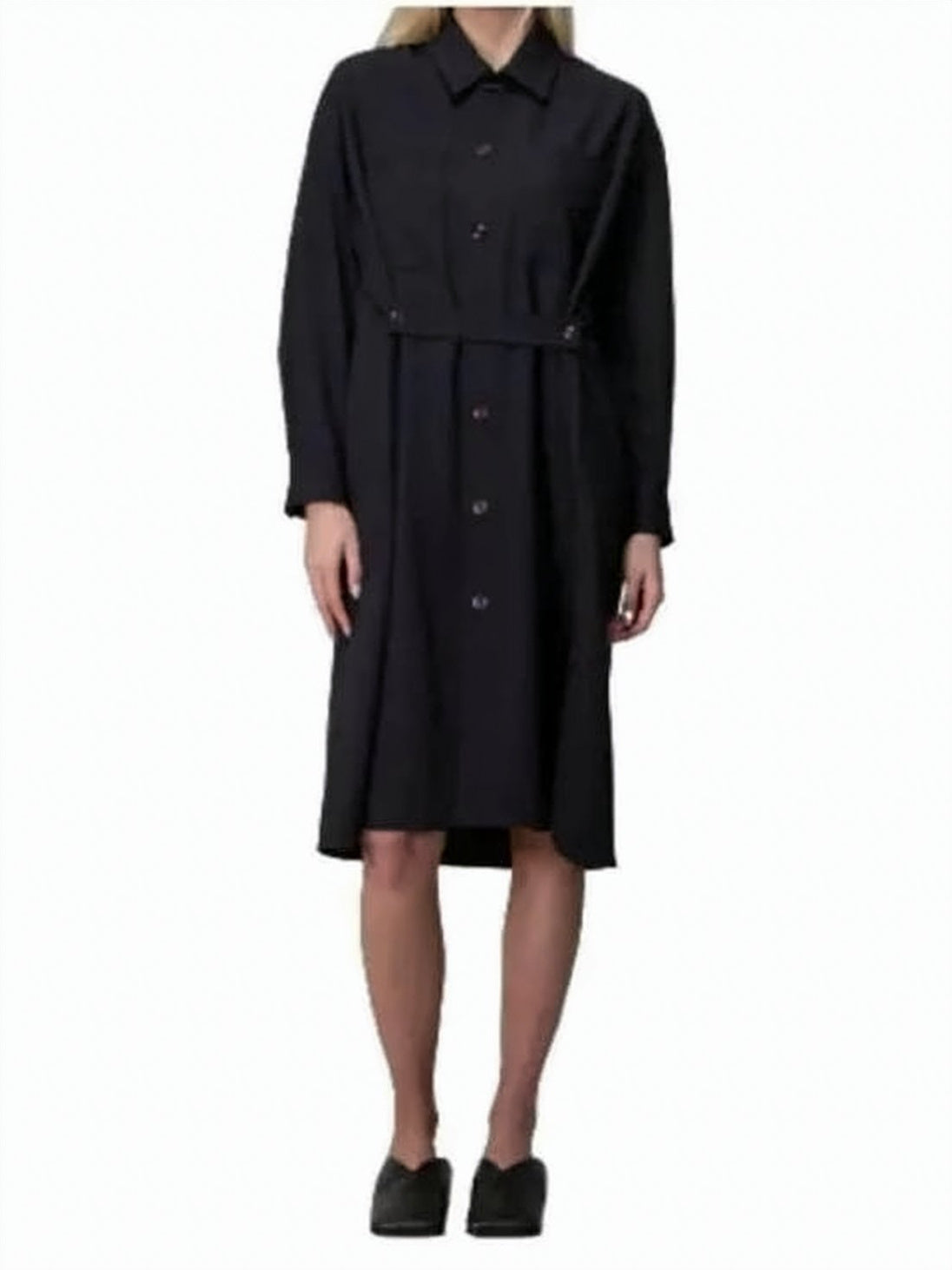 Black Midi Dress with Button-Down Front