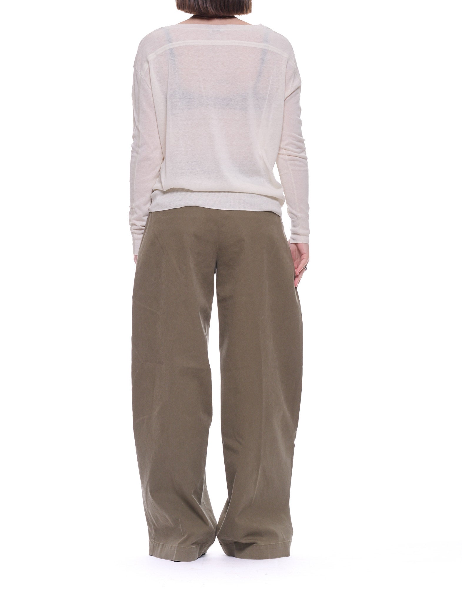Cream Boat-Neck Silk Linen Blend Sweater
