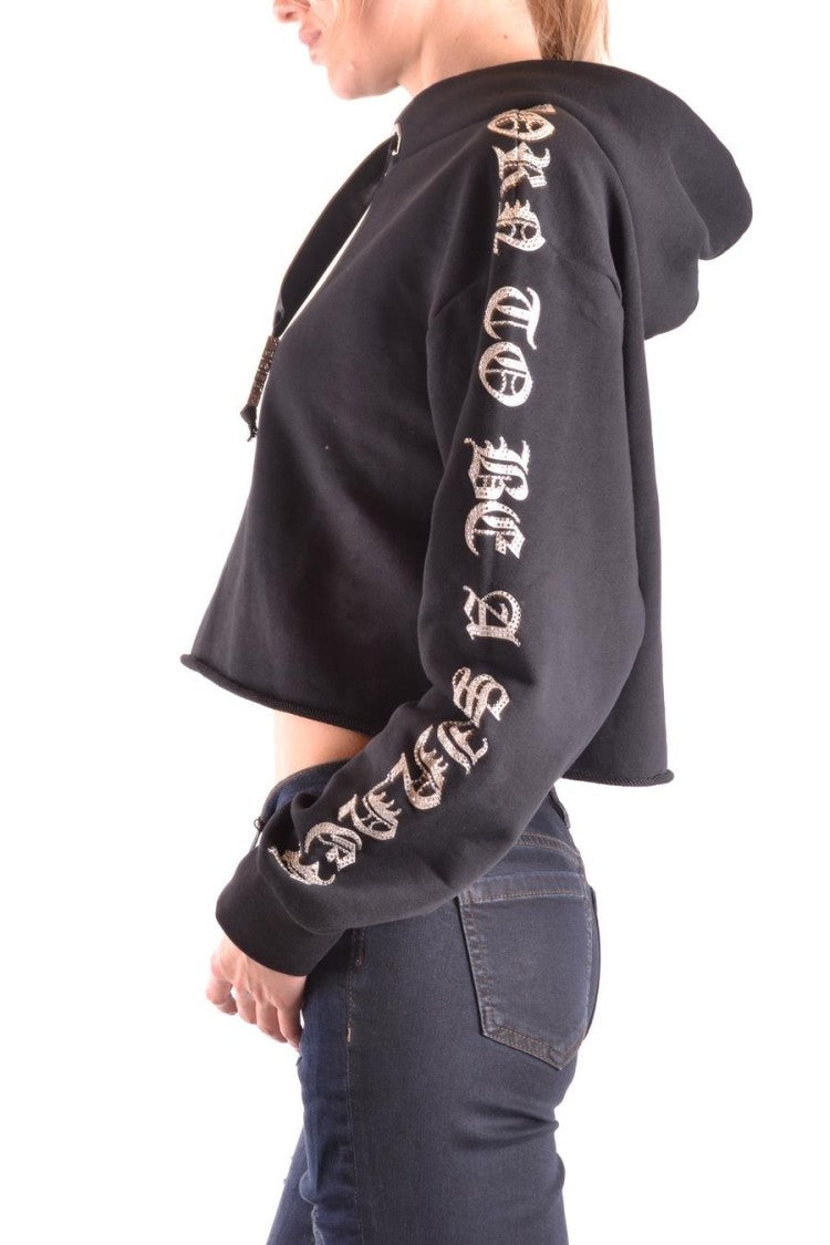 Cropped Black Hoodie With Gothic Text