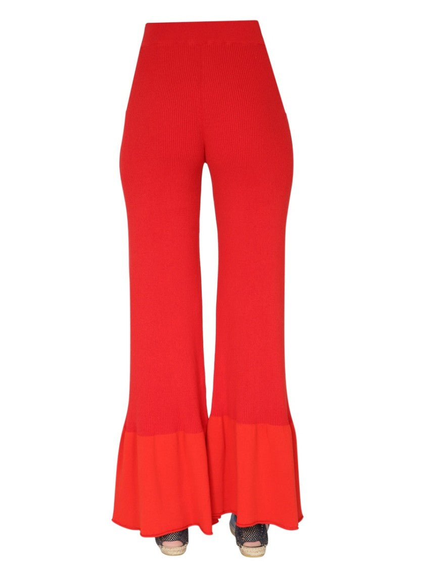 Ribbed Knit Trousers With Wide-Leg Silhouette