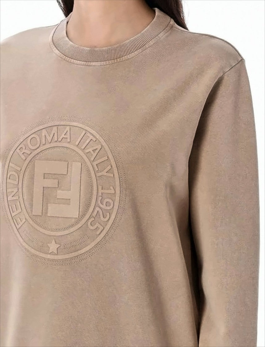 Ribbed Long-Sleeve Cotton Top With Embossed Logo