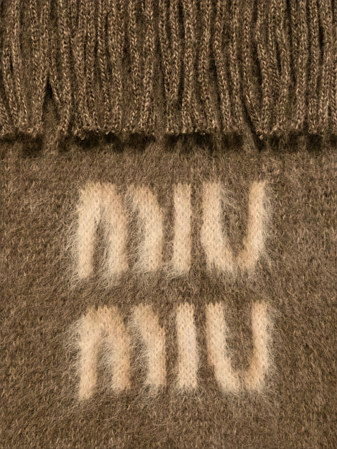 Fringed Brown Scarf with Tonal Pattern