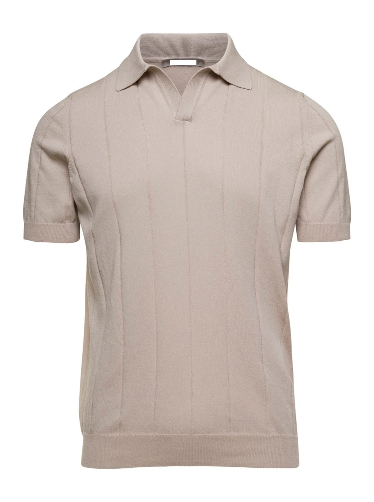 Short-Sleeve Knit Polo Shirt with Vertical Ribbing