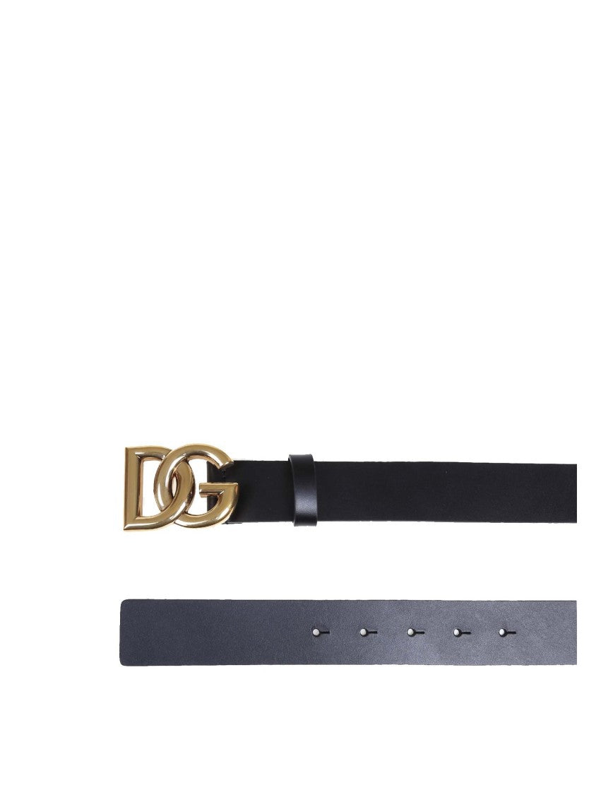 Metal Crossed Dg Logo Calfskin Belt