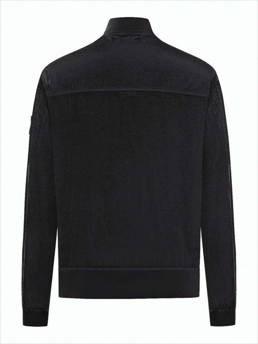 Minimalistic Black Bomber Jacket with Silver Zipper and Ribbed Details