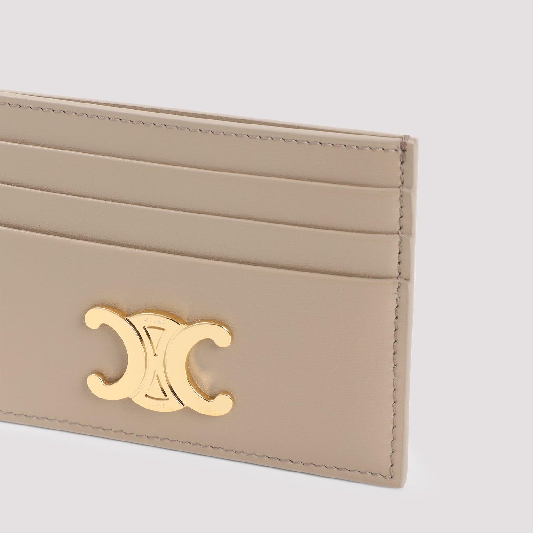 Beige Calfskin Card Holder with Triomphe Logo
