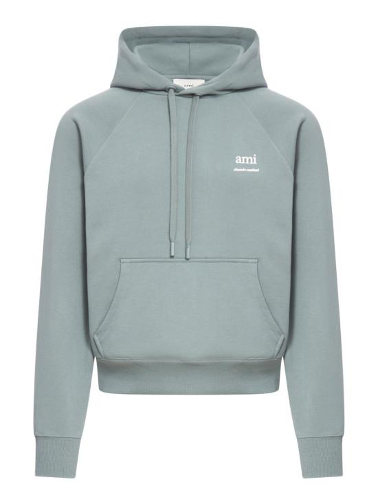 Cropped Hoodie In Muted Blue-Gray With Subtle Logo Detail