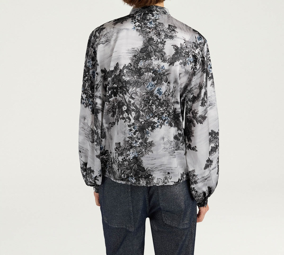 Floral Print Long-Sleeved Blouse with Voluminous Sleeves
