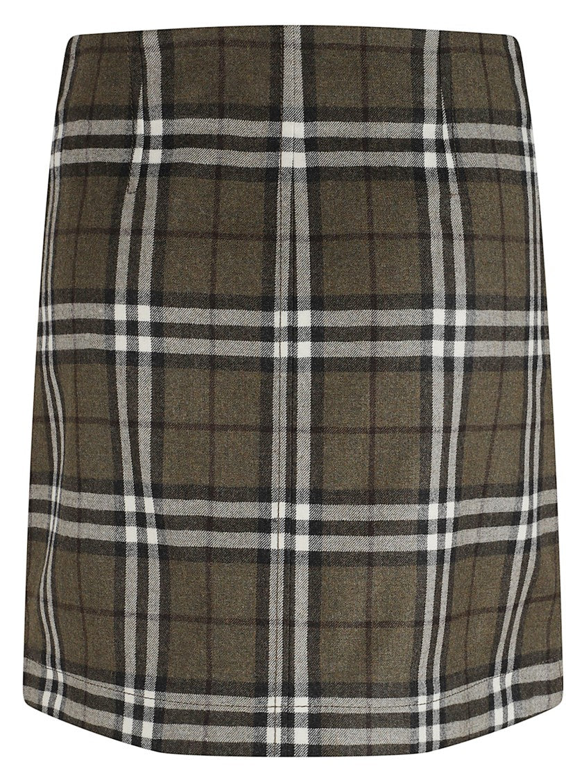 Olive Green Checked Mini Skirt