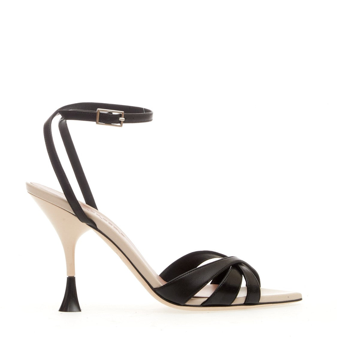100Mm Biege And Black Heel Sandal