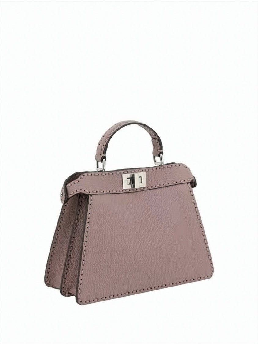 Textured Leather Shoulder Bag with Trapezoidal Silhouette