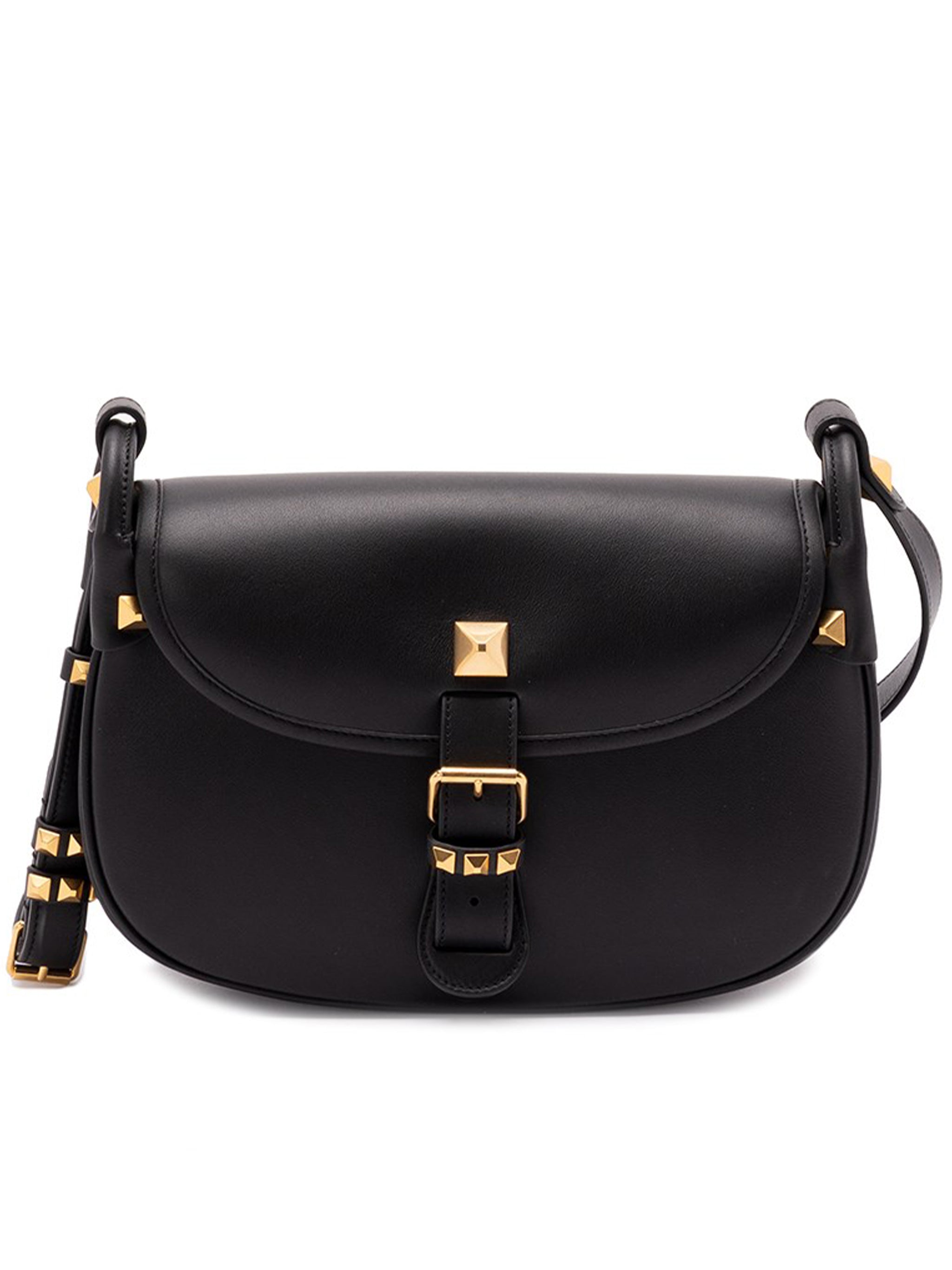 Black Curved Leather Pyramid Stud Bag