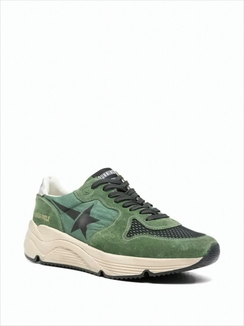 Green Suede and Nylon Sneakers