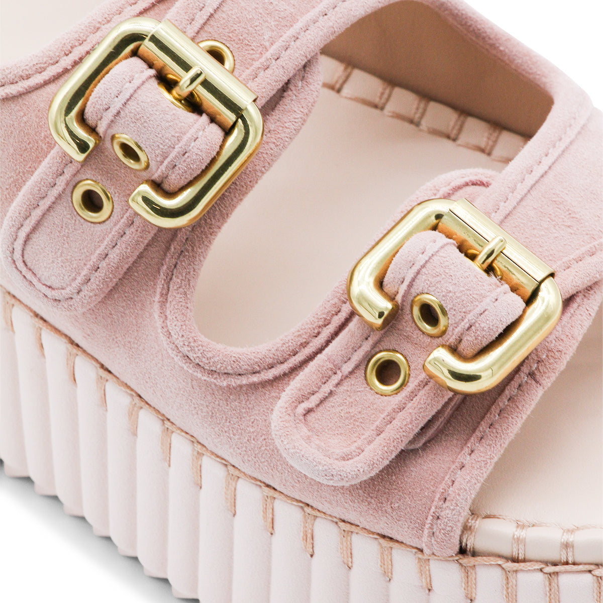 Textured Pink Suede Platform Sandals