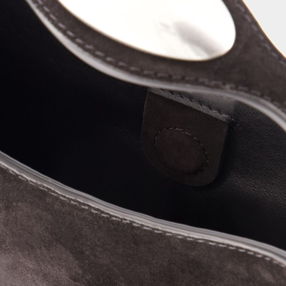 Dome Circular Top Handle Bag - Leather - Black