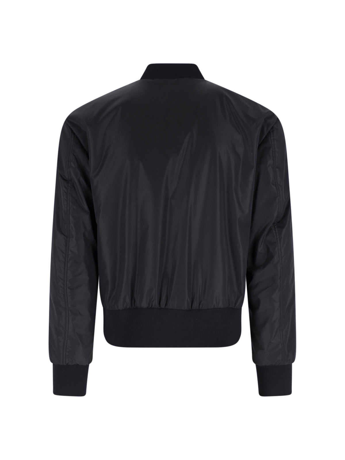 Black Sleek Ribbed Trim Bomber Jacket