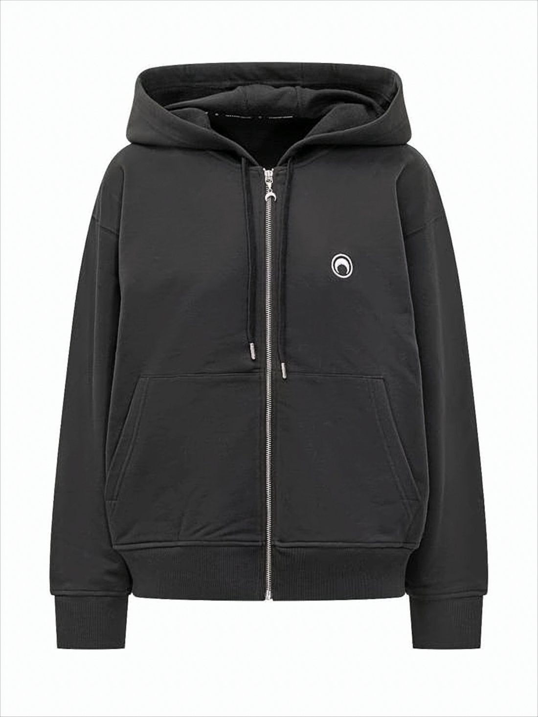 Marine Serre Black Hoodie with Drawstring Hood